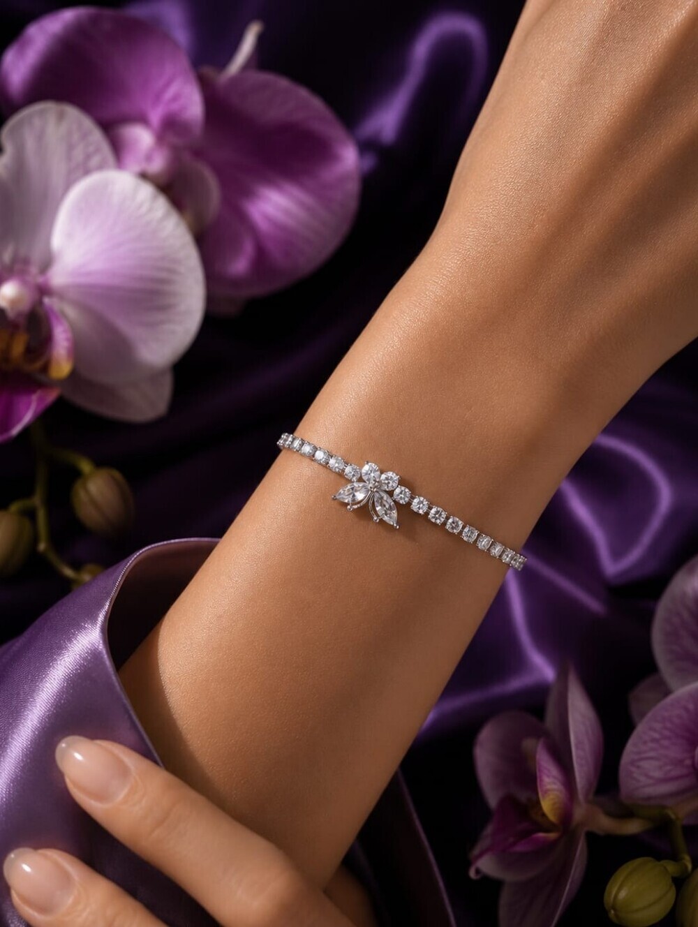 Platinum Color Crystal Tennis Bracelet - Picture 5 of 5